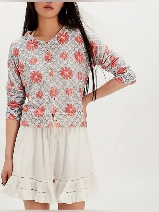 NWT Free People Nocturnal Patterned Cashmere Cardi - prep combo blue - small - Picture 2 of 8